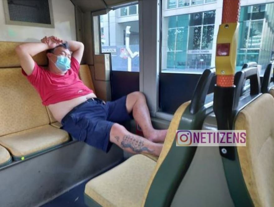 AH PEK TAKE OFF SHOE IN BUS, WANT SHARE AROMA OF HIS FEET WITH OTHERS