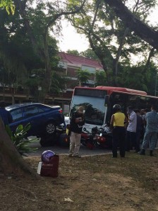 SBS bus banged into parked bike at Changi