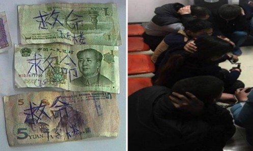 Six individuals held detainee in China slipping notes with “help” composed on them