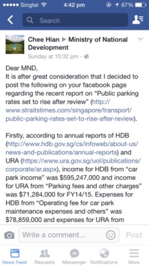 Man Challenges HDB/URA Through Financial Records For Parking Price Increase.