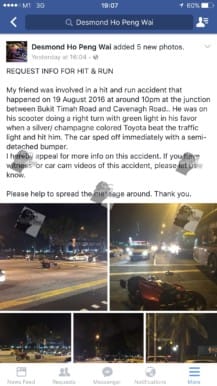 Hit and run at junction between Bukit Timah Road and Cavenagh Road