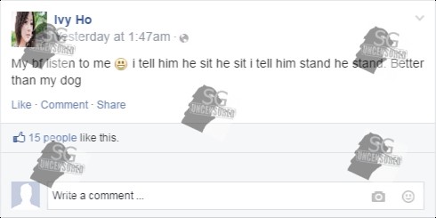 SG girlfriend told bf, “u are my slave, i say sit he sit . I say stand he stand”