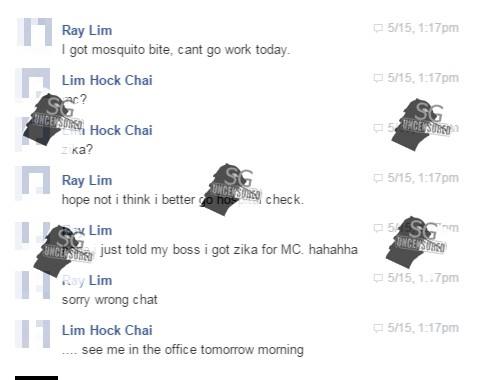 Singapore Men uses mosquito bite as excuse not to go work and caught by boss