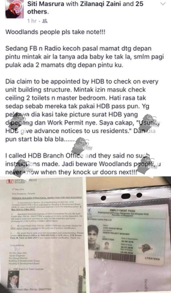 BEWARE OF FAKE CONTRACTORS SENT BY HDB AT WOODLANDS!!!!