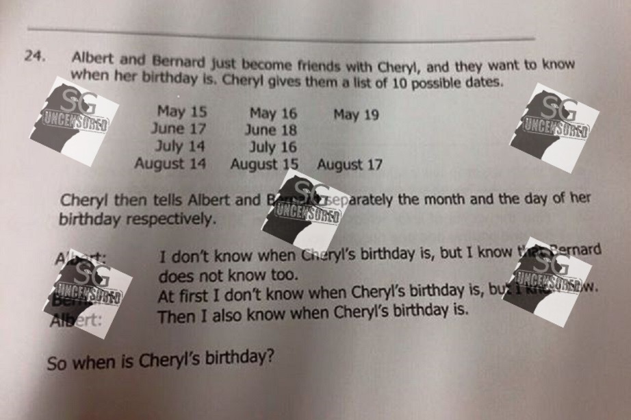 Think your maths is good? Trying solving this math olympiad When is Cheryl’s birthday?