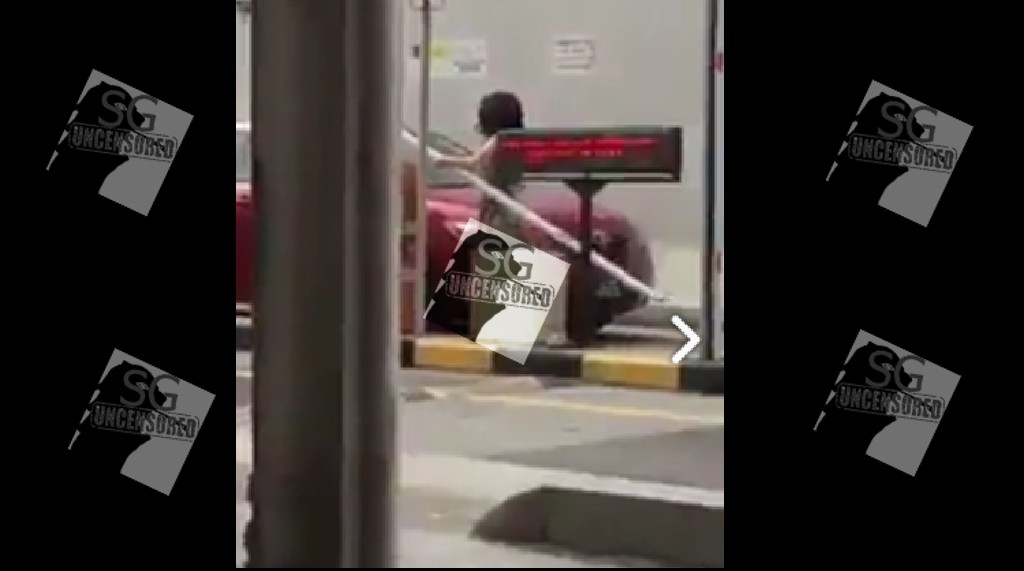 Singapore Woman Caught Destroying Carpark Gantry(Video)