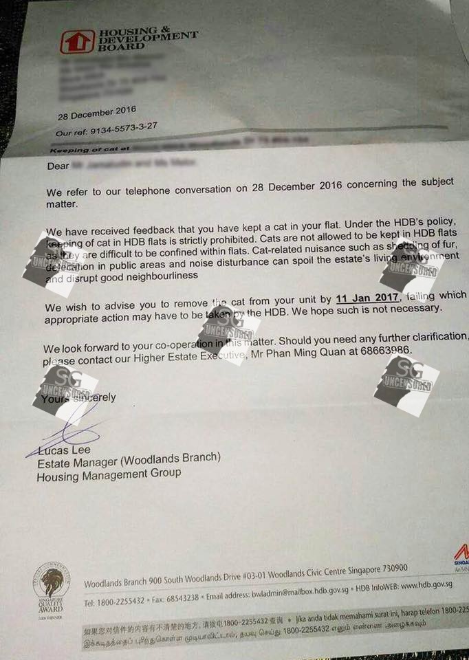 I have a cat and they are not allowed in HDB??