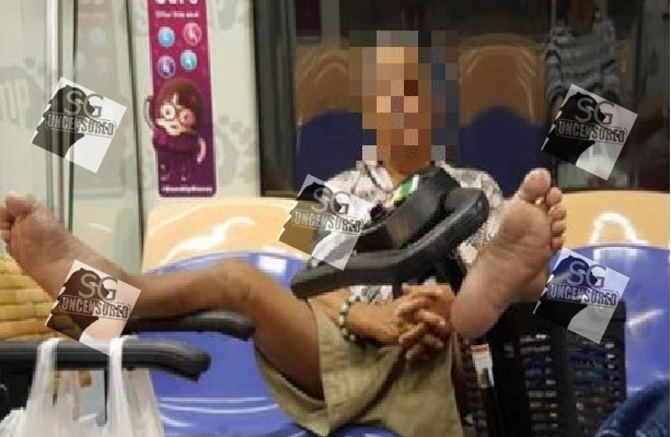 Uncle sit like a boss in the mrt and behave as if he at home!!