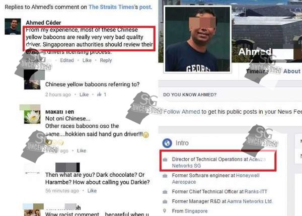 FT working as director ” Singaporean Chinese are Yellow Baboons and bad quality drivers”