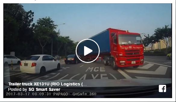 Trailer truck XE131U (RIO Logistics (S) Pte Ltd) going against the traffic On MCE (VIDEO)