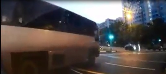 PRIVATE BUS DRIVER NEARLY CRASHED INTO ONCOMING CAR WITH RECKLESS SUDDEN RIGHT TURN