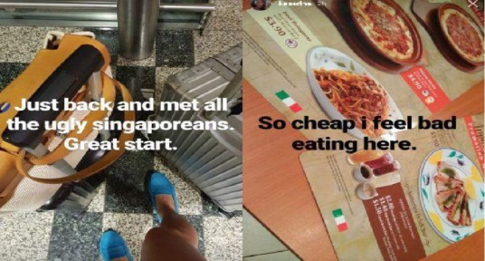 RICH GIRLS SAYS THAT SINGAPOREAN ARE UGLY AND FOOD IS TOO CHEAPSKATE FOR HER!
