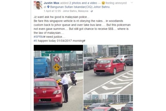 MALAYSIA TRAFFIC POLICE TAKE MONEY FROM SINGAPORE CAR CAUGHT ON CAMERA(VIDEO)