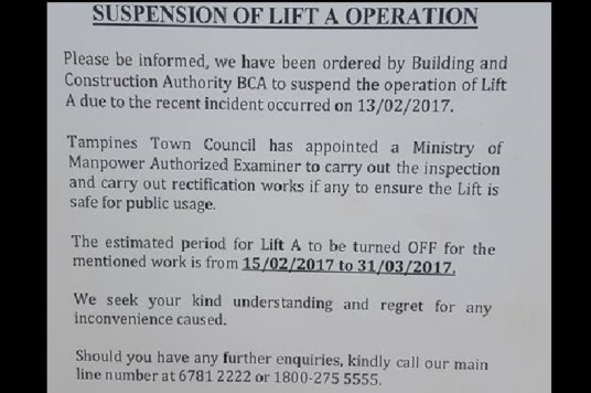 RESIDENT AT TAMPINES BLK 890C UNHAPPY AS LIFT BROKE DOWN FOR 2 MONTHS