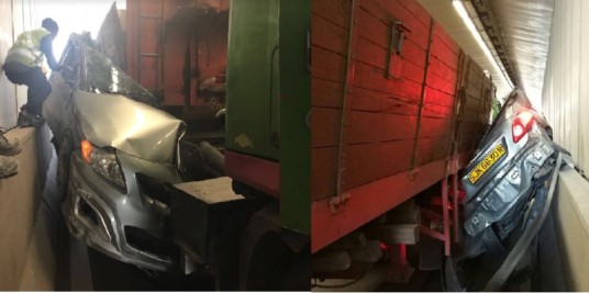 CAR COMPLETELY CRUSHED BY TRUCK AT TUAS AREA!!