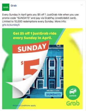 GET $5 EVERY SUNDAY THIS APRIL OFF YOUR JUSTGRAB RIDE!!