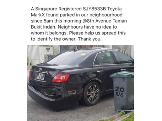 SG CAR SJY8533B TOYOTA MARKX FOUND AT JOHOR. OWNER DONT KNOW WHO