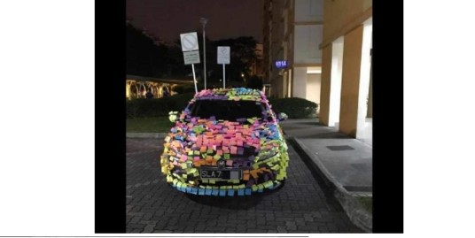 PRANK OR FOR REAL??? : CAR GETS POST STICK ATTACK WHILE ILLEGALLY PARKED !