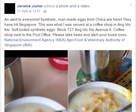NETIZEN CLAIM THAT CHINA MAN-MADE EGGS ARE SERVED AT ANG MO KIO COFFEE SHOP (VIDEO)