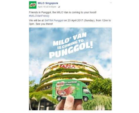 FREE MILO AS MILO Van heads to SAFRA Punggol this Sunday (April 23) 12pm-3pm!!