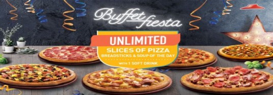 APRIL SPECIAL FROM PIZZA HUT BUFFET FIESTA: ALL-YOU-CAN-EAT PIZZA SLICES, BREADSTICKS & SOUP!! DON’T SAY BO JIO!