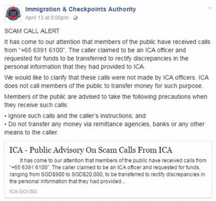 BEWARE! – FAKE ICA SCAMMERS ASKING FOR MONEY 6391 6100. DONT PICK UP!