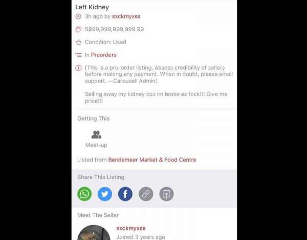 SG GUY SELLING HIS KIDNEYS ON CAROUSELL?! WTF?