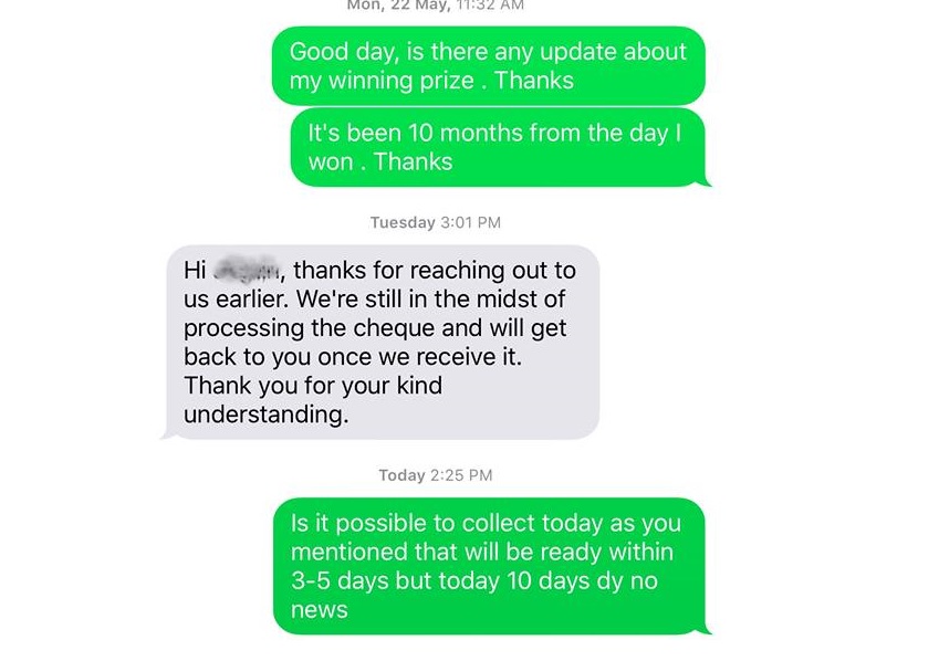 GUY WON PRIZE FROM FM 95.0. 10 MONTHS ALREADY SITLL DID NOT GOT HIS PRIZE