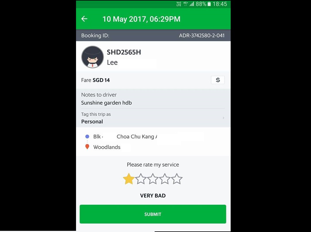 NETIZENS CLAIMS THAT GRAB DRIVER COMPLETE THE TRIP WITHOUT PICKING HIM UP!
