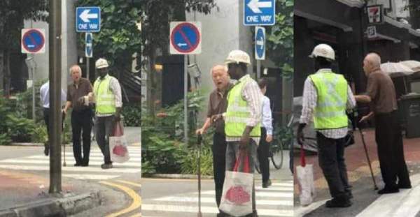 FOREIGN WORKER HELP ELDERLY CROSS ROAD! THUMBSUP!!