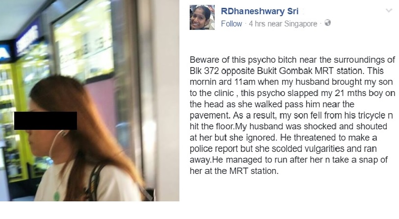 TODDLER GOT SLAPPED BY WOMAN AT BUKIT GOMBAK AND FELL OFF TRICYCLE