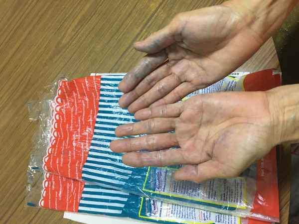 COLOR FROM PLASTIC PACKAGING COMING OFF GARDENIA BREAD. IS IT SAFE TO EAT?