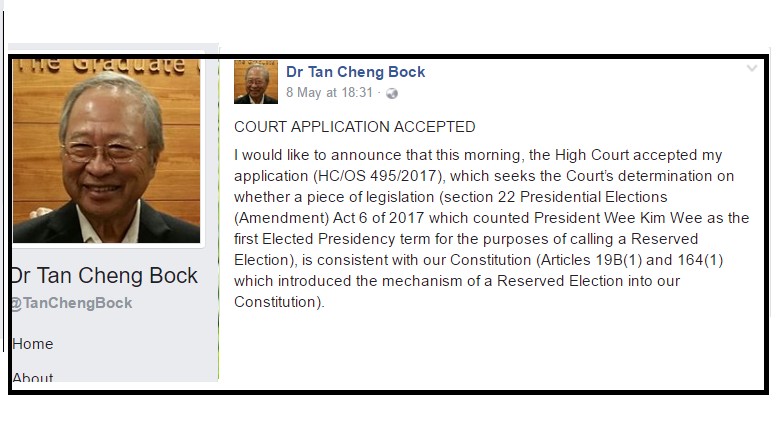 DR TAN CHENG BOCK TAKES IT TO COURT! RESERVED ELECTION?