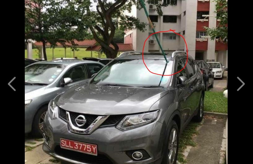 Unlucky Car Owner, Bamboo Pole Drop From HDB? Or Better Radio Reception?