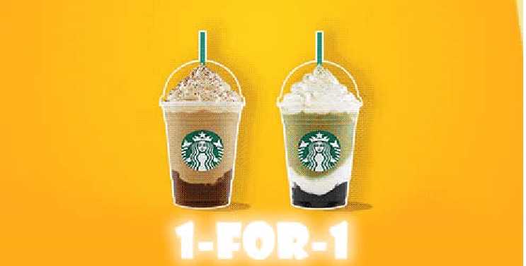 STARBUCKS LOVER TAKE NOTE:  From 12 – 14 Jun 1-for-1 Summer Frappuccinos when you pay with your Starbucks card!