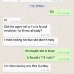AGENT FEES NOT PAID AFTER HIRING MAID. EMPLOYER GOES MIA 22