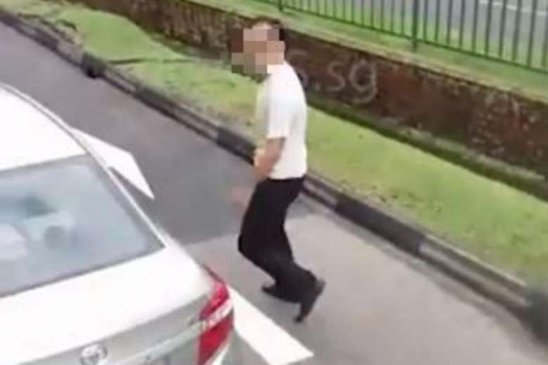 ROAD RAGE:DRIVER GRAB LARGE STONE TO THROW AT TRUCK DRIVER AND TRUCK DOOR