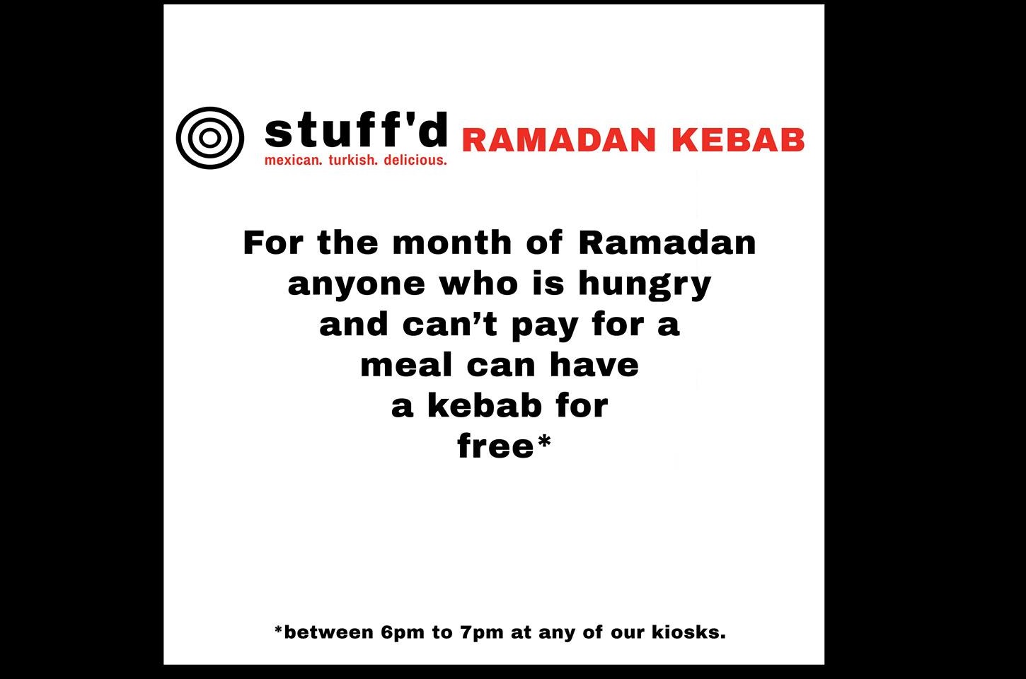 STUFF’D IS OFFERING FREE FOOD FOR THE POOR THIS RAMADAN~~!