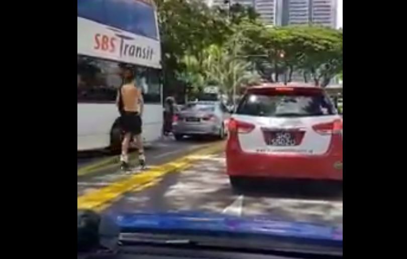 ANG MOH SKATING HALF NAKED ON ROAD. LEGAL OR NOT? (VIDEO)