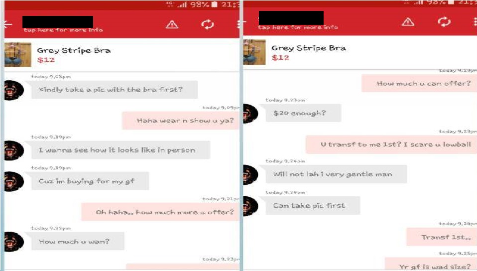 BEWARE OF CAROUSELL SELLER REQUESTING LADIES TO MODEL IN YOUR BRA!