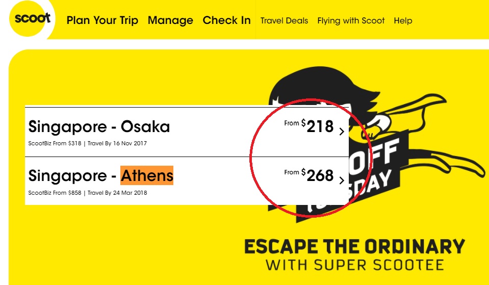 SCOOT PROMO GO TO ATHENS FROM SGD$268! WOW!