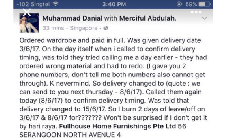 GUY ORDERED WARDROBE END UP NO COME. WASTE 2 DAYS LEAVE FOR NOTHING