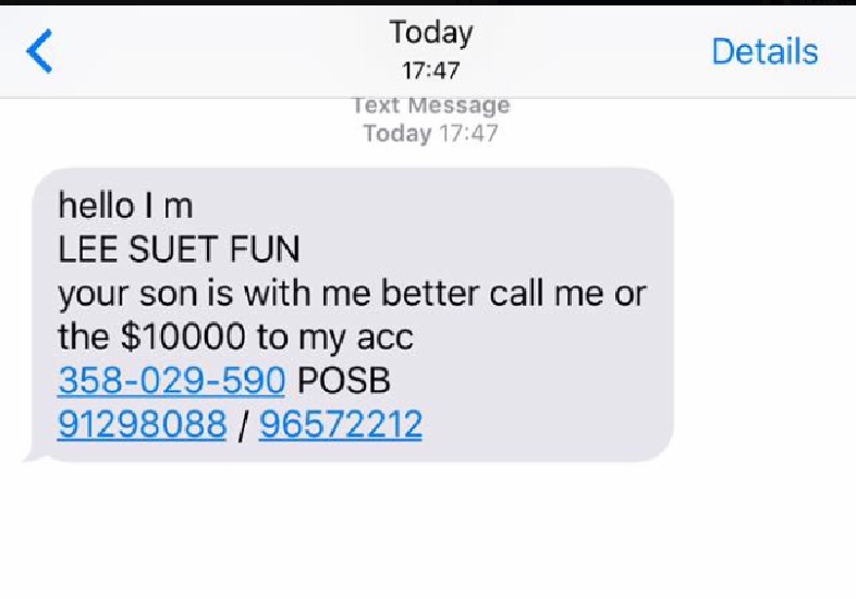SCAM SMS – “UR SON IS WITH ME!.. TRANSFER $10,000”