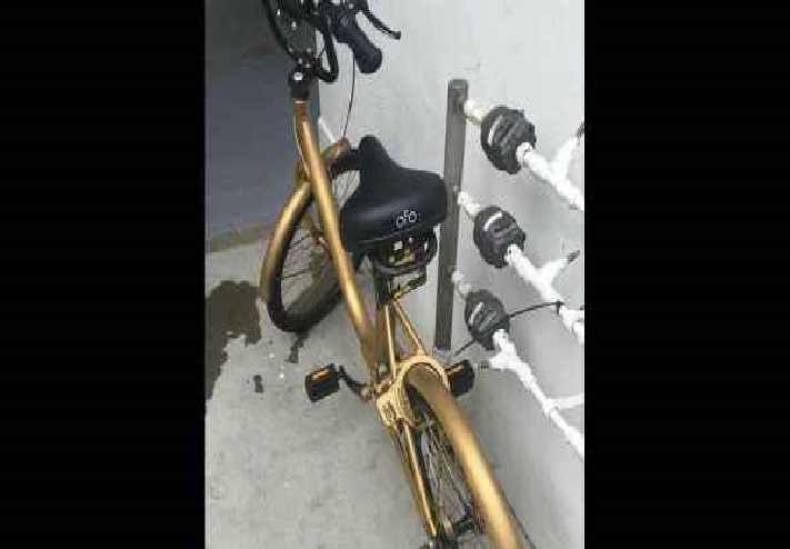 OFO BIKE WITH PERSONAL TOUCH. SPRAY PAINTED GOLD!