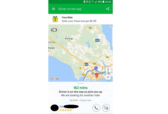 GRAB GLITCH. MALAYSIAN DRIVER ACCEPTED TRIP IN SINGAPORE