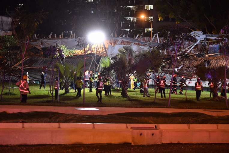 Under construction highway collapse at Upper Changi Road near PIE