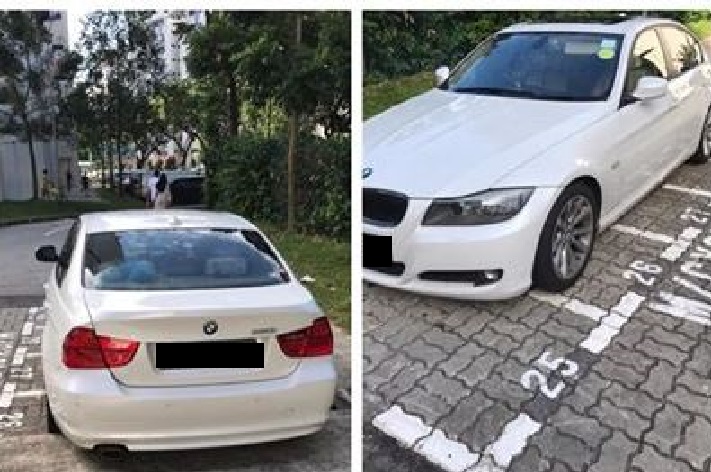 BMW DRIVER PARKS CAR AT MOTORCYCLE LOTS @ JURONG WEST!!