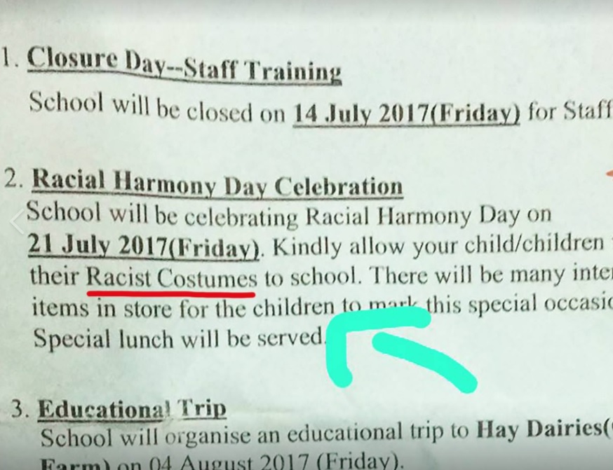 CHILDCARE CENTER PRINTED “PUT ON RACIST COSTUMES TO SCHOOL”