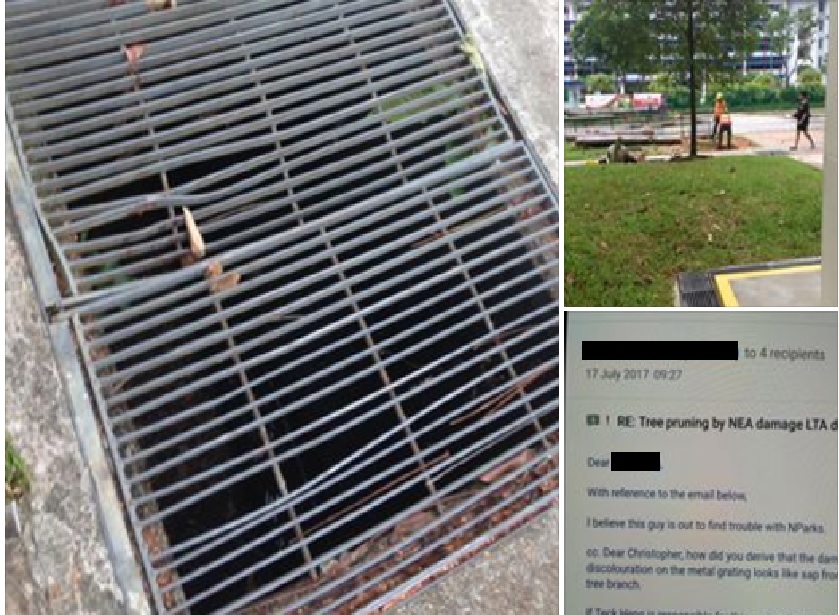 GUY COMPLAINS ABOUT DAMAGED DRAINS. NPARKS SAID HE LOOKING FOR TROUBLE