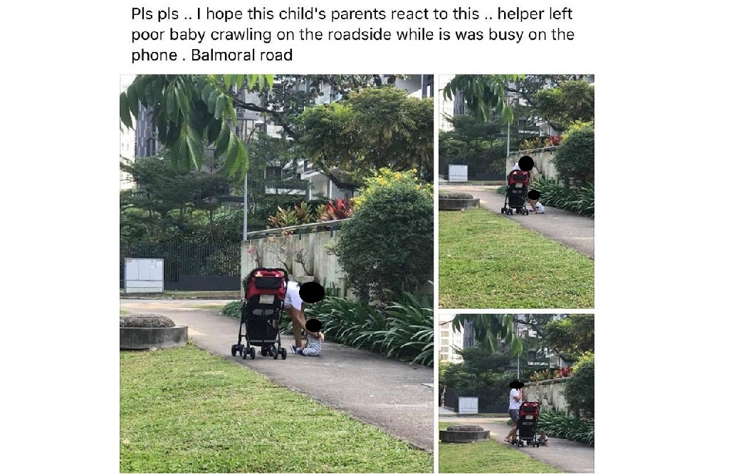 MAID LET BABY CRAWL NEAR ROAD SIDE WHILE SHE ON PHONE @ BALMORAL ROAD